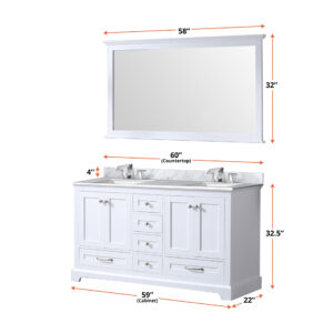 Dukes 60 in. W x 22 in. D White Double Bath Vanity and 58 in. Mirror