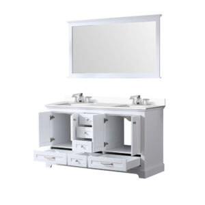 Dukes 60 in. W x 22 in. D White Double Bath Vanity, Cultured Marble Top, Faucet Set, and 58 in. Mirror