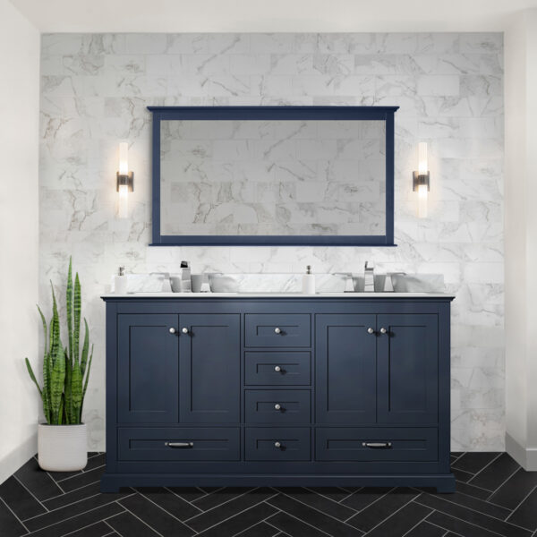 Dukes 60 in. W x 22 in. D Navy Blue Double Bath Vanity and 58 in. Mirror