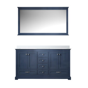 Dukes 60 in. W x 22 in. D Navy Blue Double Bath Vanity, Cultured Marble Top, and 58 in. Mirror