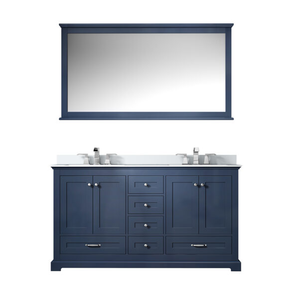 Dukes 60 in. W x 22 in. D Navy Blue Double Bath Vanity, Cultured Marble Top, Faucet Set, and 58 in. Mirror