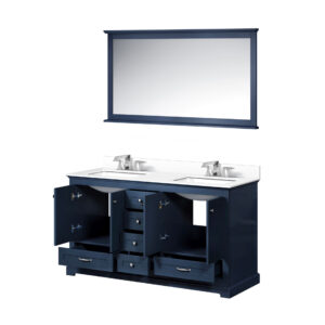 Dukes 60 in. W x 22 in. D Navy Blue Double Bath Vanity, Cultured Marble Top, Faucet Set, and 58 in. Mirror