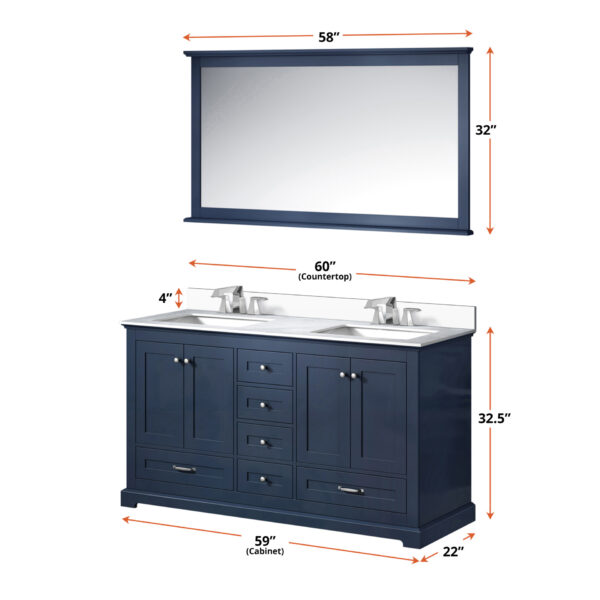 Dukes 60 in. W x 22 in. D Navy Blue Double Bath Vanity and Cultured Marble Top