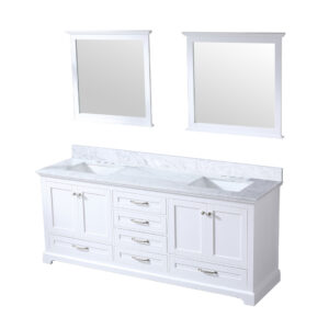 Dukes 80 in. W x 22 in. D White Double Bath Vanity, Carrara Marble Top, and 30 in. Mirrors