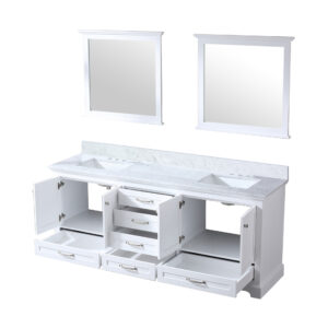 Dukes 80 in. W x 22 in. D White Double Bath Vanity, Carrara Marble Top, and 30 in. Mirrors