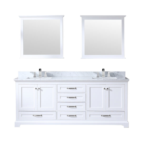 Dukes 80 in. W x 22 in. D White Double Bath Vanity, Carrara Marble Top, Faucet Set, and 30 in. Mirrors