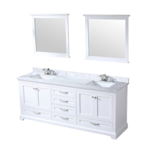 Dukes 80 in. W x 22 in. D White Double Bath Vanity, Carrara Marble Top, Faucet Set, and 30 in. Mirrors