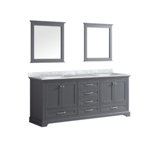 Dukes 80 in. W x 22 in. D Dark Grey Double Bath Vanity, Carrara Marble Top, and 30 in. Mirrors