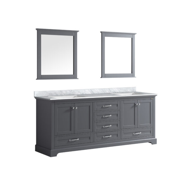 Dukes 80 in. W x 22 in. D Dark Grey Double Bath Vanity, Carrara Marble Top, and 30 in. Mirrors