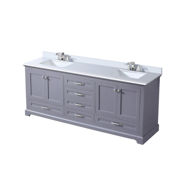 Dukes 80 in. W x 22 in. D Dark Grey Double Bath Vanity, White Quartz Top, and Faucet Set