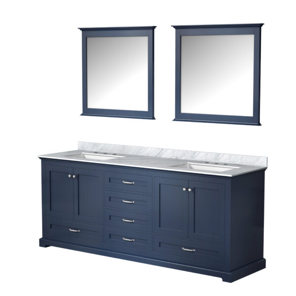 Dukes 80 in. W x 22 in. D Navy Blue Double Bath Vanity, Carrara Marble Top, and 30 in. Mirrors