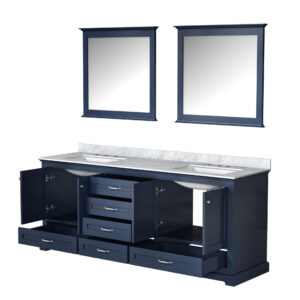 Dukes 80 in. W x 22 in. D Navy Blue Double Bath Vanity, Carrara Marble Top, and 30 in. Mirrors