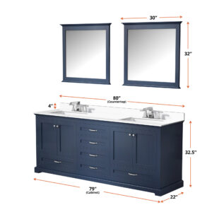 Dukes 80 in. W x 22 in. D Navy Blue Double Bath Vanity and Cultured Marble Top