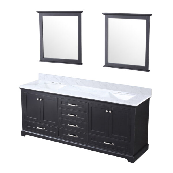 Dukes 80 in. W x 22 in. D Espresso Double Bath Vanity, Carrara Marble Top, and 30 in. Mirrors