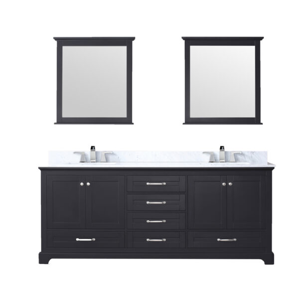 Dukes 80 in. W x 22 in. D Espresso Double Bath Vanity, Carrara Marble Top, Faucet Set, and 30 in. Mirrors