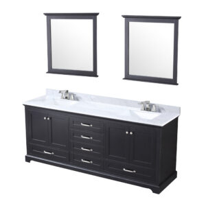 Dukes 80 in. W x 22 in. D Espresso Double Bath Vanity, Carrara Marble Top, Faucet Set, and 30 in. Mirrors