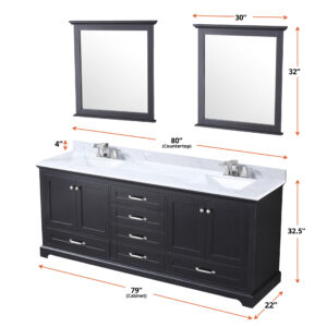 Dukes 80 in. W x 22 in. D Espresso Double Bath Vanity and 30 in. Mirrors