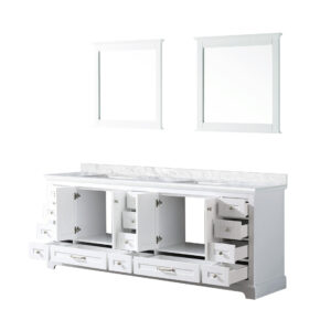 Dukes 84 in. W x 22 in. D White Double Bath Vanity, Carrara Marble Top, and 34 in. Mirrors