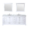 Dukes 84 in. W x 22 in. D White Double Bath Vanity, Carrara Marble Top, Faucet Set, and 34 in. Mirrors