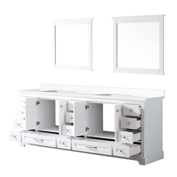 Dukes 84 in. W x 22 in. D White Double Bath Vanity, Cultured Marble Top, and 34 in. Mirrors