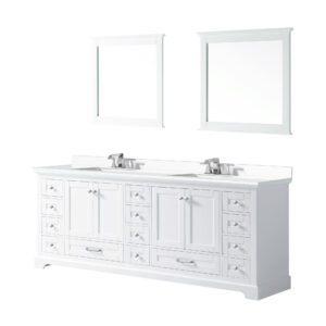 Dukes 84 in. W x 22 in. D White Double Bath Vanity, Cultured Marble Top, Faucet Set, and 34 in. Mirrors