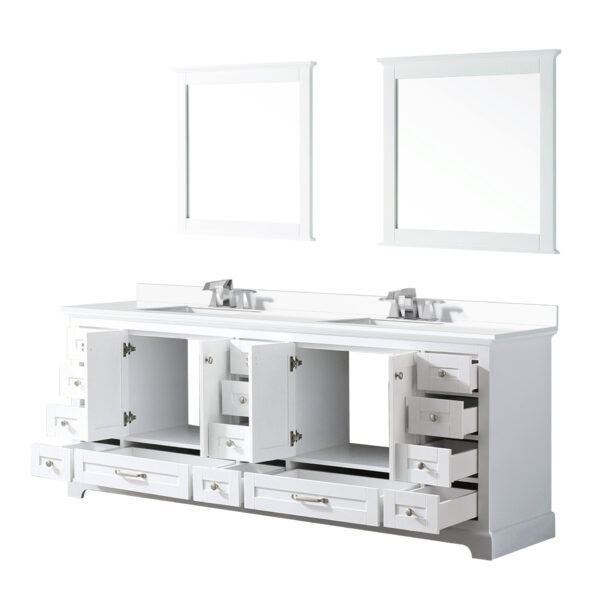 Dukes 84 in. W x 22 in. D White Double Bath Vanity, Cultured Marble Top, Faucet Set, and 34 in. Mirrors