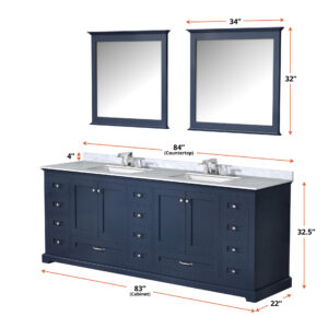 Dukes 84 in. W x 22 in. D Navy Blue Double Bath Vanity and 34 in. Mirrors