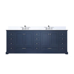 Dukes 84 in. W x 22 in. D Navy Blue Double Bath Vanity, White Quartz Top, and Faucet Set