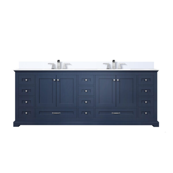 Dukes 84 in. W x 22 in. D Navy Blue Double Bath Vanity, White Quartz Top, and Faucet Set