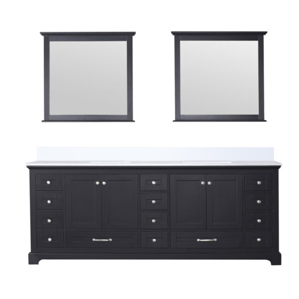 Dukes 84 in. W x 22 in. D Espresso Double Bath Vanity, Cultured Marble Top, and 34 in. Mirrors