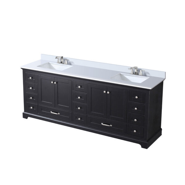 Dukes 84 in. W x 22 in. D Espresso Double Bath Vanity, White Quartz Top, and Faucet Set