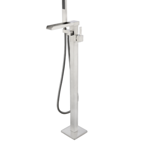 Cascata Single Handle Freestanding Floor Mount Tub Faucet Bathtub Filler with Hand Shower in Brushed Nickel