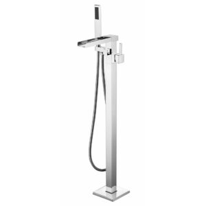 Cascata Single Handle Freestanding Floor Mount Tub Faucet Bathtub Filler with Hand Shower in Chrome