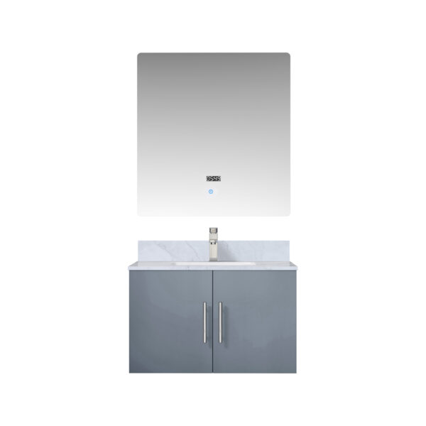 Geneva 30 in. W x 22 in. D Dark Grey Bath Vanity, Carrara Marble Top, Faucet Set, and 30 in. LED Mirror