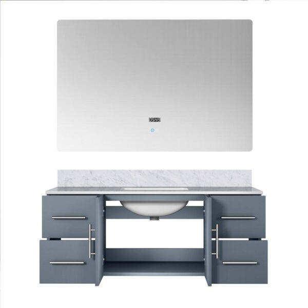 Geneva 48 in. W x 22 in. D Dark Grey Bath Vanity, Carrara Marble Top, and 48 in. LED Mirror