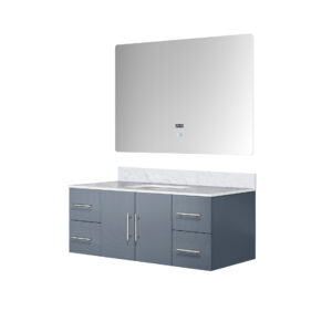 Geneva 48 in. W x 22 in. D Dark Grey Bath Vanity, Carrara Marble Top, and 48 in. LED Mirror