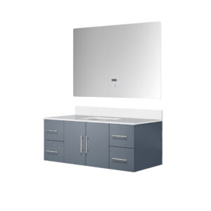 Geneva 48 in. W x 22 in. D Dark Grey Bath Vanity, Cultured Marble Top, and 48 in. LED Mirror