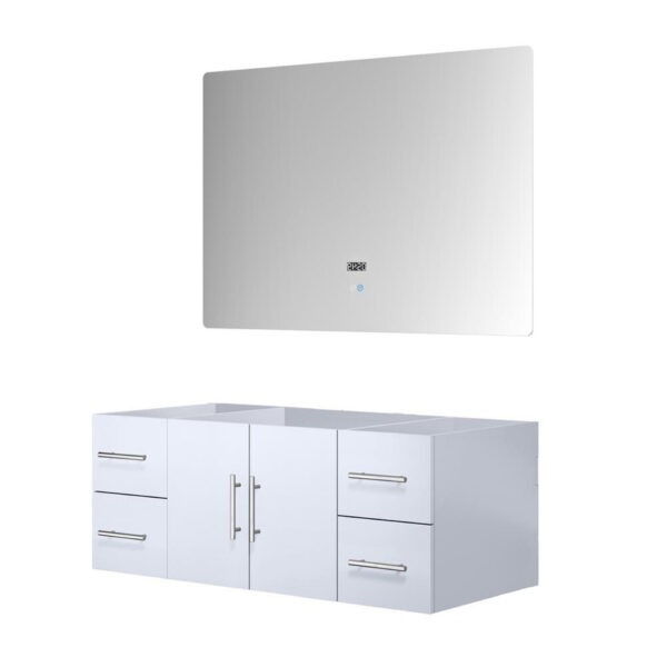 Geneva 48 in. W x 22 in. D Glossy White Bath Vanity and 48 in. LED Mirror