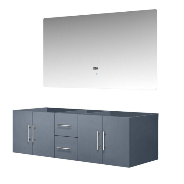 Geneva 60 in. W x 22 in. D Dark Grey Double Bath Vanity and 60 in. LED Mirror