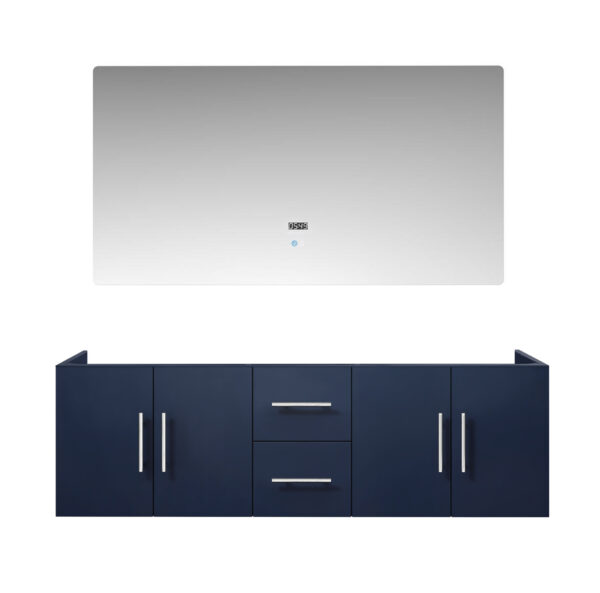 Geneva 60 in. W x 22 in. D Navy Blue Double Bath Vanity and 60 in. LED Mirror