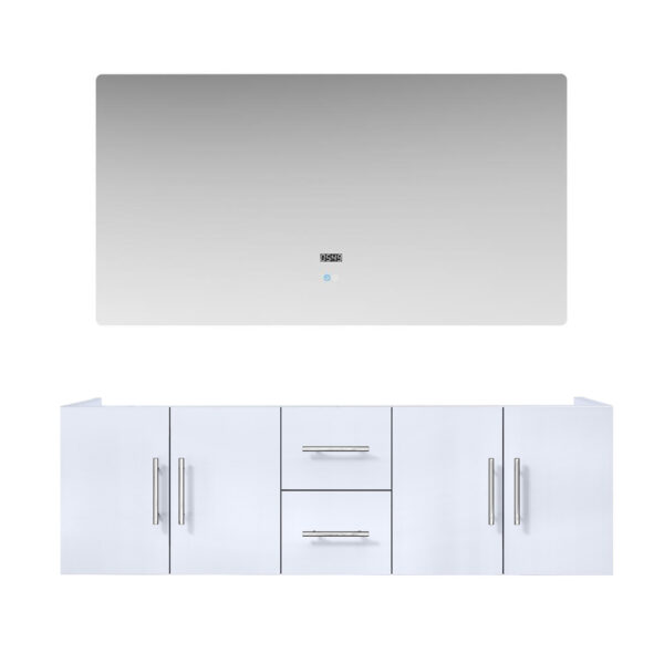 Geneva 60 in. W x 22 in. D Glossy White Double Bath Vanity and 60 in. LED Mirror