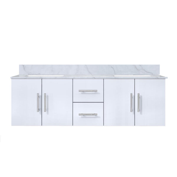 Geneva 60 in. W x 22 in. D Glossy White Double Bath Vanity and Carrara Marble Top