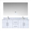 Geneva 60 in. W x 22 in. D Glossy White Double Bath Vanity, Carrara Marble Top, Faucet Set, and 60 in. LED Mirror