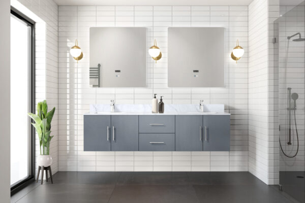 Geneva 72 in. W x 22 in. D Dark Grey Double Bath Vanity and 30 in. LED Mirrors