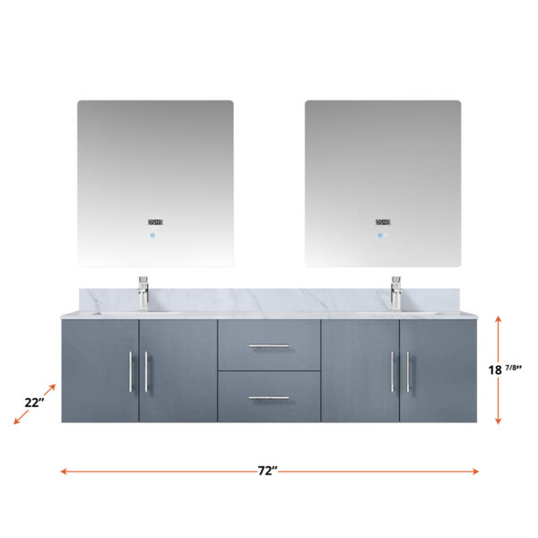 Geneva 72 in. W x 22 in. D Dark Grey Double Bath Vanity and Carrara Marble Top