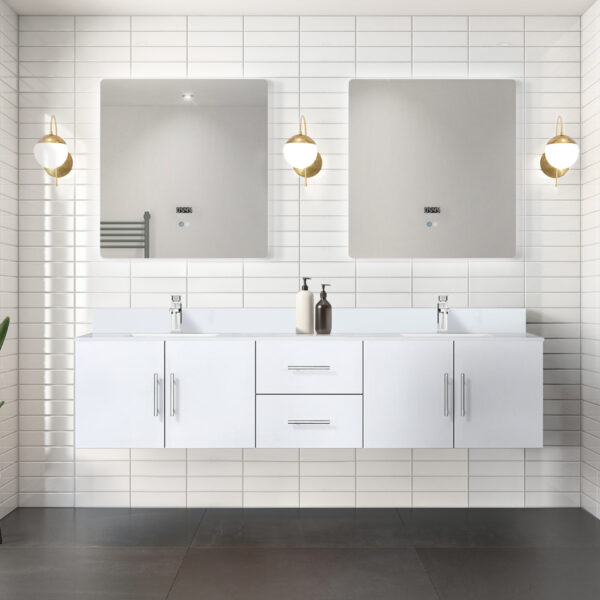 Geneva 80 in. W x 22 in. D Glossy White Double Bath Vanity and Cultured Marble Top