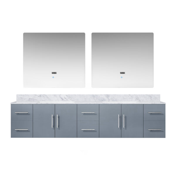 Geneva 84 in. W x 22 in. D Dark Grey Double Bath Vanity, Carrara Marble Top, and 36 in. LED Mirrors