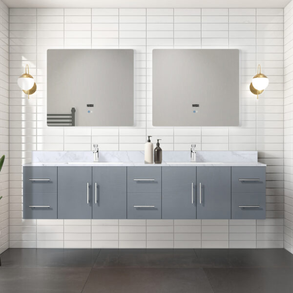 Geneva 84 in. W x 22 in. D Dark Grey Double Bath Vanity and 36 in. LED Mirrors