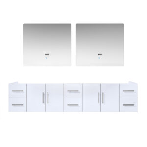 Geneva 84 in. W x 22 in. D Glossy White Double Bath Vanity and 36 in. LED Mirrors