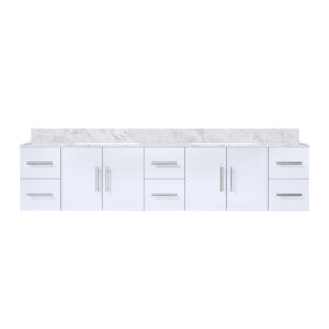 Geneva 84 in. W x 22 in. D Glossy White Double Bath Vanity and Carrara Marble Top